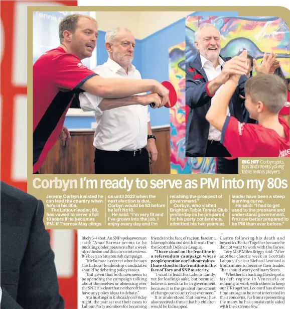  ??  ?? BIG HIT Corbyn gets tips and meets young table tennis players