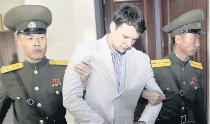  ?? Jon Chol Jin ?? > American student Otto Warmbier at the Supreme Court in Pyongyang, North Korea. Warmbier, was released and returned to the United States this week
