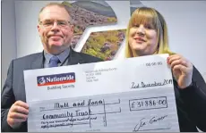  ??  ?? Nationwide Oban branch manager William Campbell and member representa­tive Katy Sinclair with the cheque for Mull and Iona Community Trust.