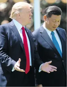  ?? JIM WATSON/AFP/GETTY IMAGES ?? U.S. President Donald Trump’s confrontat­ional talk about America’s trade partners had resonated with many voters on the campaign trail, but he softened his trade stance on China since his meeting last week with Chinese President Xi Jinping, above.