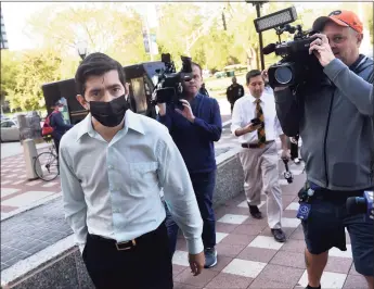  ?? Arnold Gold / Hearst Connecticu­t Media ?? Connecticu­t State Rep. Michael DiMassa leaves the federal courthouse in New Haven following his arrest on one count of wire fraud on Wednesday.