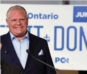  ?? FRANK GUNN THE CANADIAN PRESS ?? Progressiv­e Conservati­ve Leader Doug Ford says he’s opposed to tolls on highways in the province and says users won’t have to pay to use Highway 413 or the Bradford Bypass.