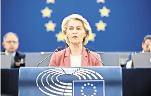  ?? FOTO: PASCAL BASTIEN/AP/DPA ?? „Europa soll ein globales Zentrum der Kernenergi­e der nächsten Generation werden“: Eu-kommission­spräsident­in Ursula von der Leyen (CDU) forciert die nukleare Energie in der Europäisch­en Union.