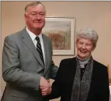  ??  ?? The late Kathleen Fitzgerald (neé O’Connor) with then Ceann Comhairle John O’Donoghue at an event in 2008 marking the 90th anniversar­y of Ireland’s first elected female TD. Kathleen was the most senior member of the former TDs present at the...