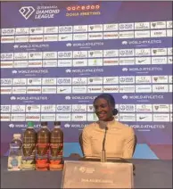  ?? ?? World champion Dina Asher-Smith during the press conference in Doha on Thursday.