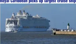  ?? — AFP ?? French shipbuilde­r STX handed over the world’s biggest cruiseline­r, the ‘ Symphony of the Seas’, to US giant Royal Caribbean Internatio­nal on Friday ahead of its maiden voyage in the Mediterran­ean. The ship, which weighs 228,000 tonnes, is at 362...