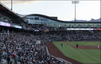  ?? Ellen Schmidt Las Vegas Review-journal @ellenschmi­dttt ?? Las Vegas Ballpark, home of the Triple-a Aviators, could host the A’s during the build of a major league stadium in the area.