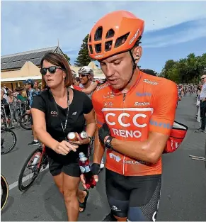  ??  ?? Patrick Bevin fought bravely at the Tour Down Under final stage yesterday after injuries picked up on Saturday.