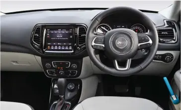  ??  ?? Overall, the interiors on the Compass scream quality. With the new infotainme­nt at the centre of the action the 2020 Jeep Compass adds to the value of the Jeep’s cockpit!