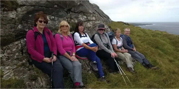  ??  ?? Club members relaxing during a recent walk - Eileen Callaghan, Denise O’Dowd, Dymphna McNamara, Zita Griffin, Noreen Roche and Philip James