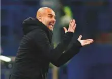  ?? Reuters ?? Manchester City manager Pep Guardiola reacts during the Champions League game against Shakhtar Donetsk.