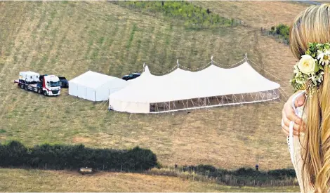  ?? ?? A marquee has been erected in the grounds of Daylesford House for the happy couple. A heart-shaped orchard, below, may also feature on the day