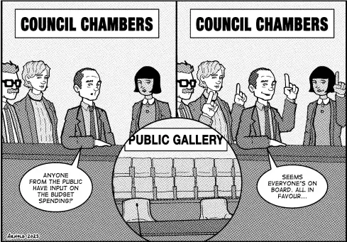  ?? ?? Municipal administra­tors take on public consultati­on may differ from the public's take on public input.