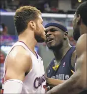  ?? Robert Gauthier Los Angeles Times ?? ZACH RANDOLPH, right, gets in the face of Blake Griffin during a 2012 playoff game at Staples Center.