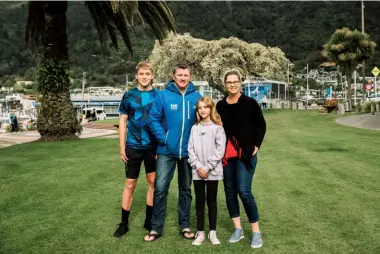  ?? ?? Above left: Leaving a positive legacy in the Marlboroug­h Sounds motivates Steve and Juliet Gibbons, with their children Ben and Lizzie.