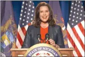  ?? DNCC/HANDOUT/GETTY IMAGES ?? Michigan Gov. Gretchen Whitmer addresses the virtual Democratic National Convention on Aug. 17. The FBI says a conspiracy targeted Whitmer with plans to kidnap her.