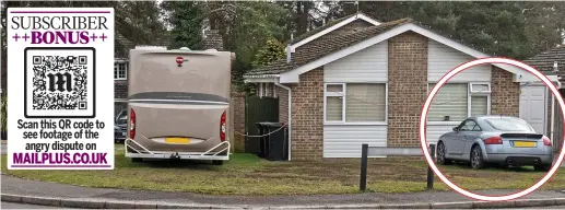  ?? ?? Turf war: Eunice Day’s bungalow and her Audi sports car parked on the grass verge, circled