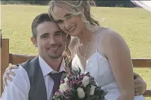  ??  ?? Rachel Jeffs and Brandon Blackmore at their wedding in the summer of 2017. Brandon’s parents were convicted of illegally taking their 12-year-old daughter to the U.S. to marry Warren Jeffs.