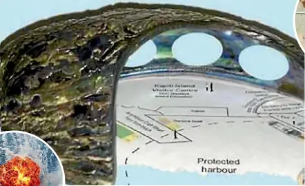  ??  ?? Build the paua and they will come: Marco Zeeman’s idea of a giant offshore paua centre. Above, Zeeman, and below left, his project to convert a frigate into a reef.