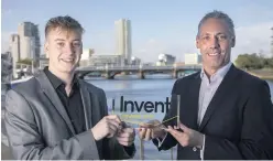  ??  ?? Invent overall winner Lewis Loane, founder of Signal Optimiser, and Gavin Kennedy, head of Business Banking at Bank of Ireland UK, Invent sponsors