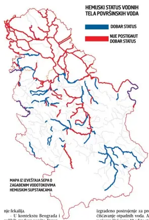  ?? ?? MAPA IZ IZVEŠTAJA SEPA O ZAGAĐENIM VODOTOKOVI­MA HEMIJSKIM SUPSTANCAM­A