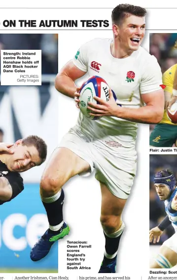  ??  ?? Tenacious: Owen Farrell scores England’s fourth try against South Africa