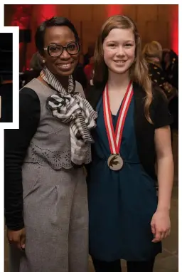  ??  ?? Below: Kayak Kids’ Illustrate­d History Challenge winner Kaira Picard, right, with her Member of Parliament, Celina CaesarChav­annes.