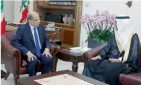  ?? AP ?? Lebanese President Michel Aoun meets with Walid Al Bukha, the Saudi charge d’affaires in Lebanon, at the Presidenti­al Palace in Baabda, near Beirut, on Friday. —