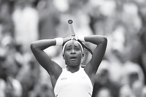  ??  ?? CORI Gauff of the U.S. celebrates winning her first round match against Venus Williams of the U.S. Toby Melville, Reuters