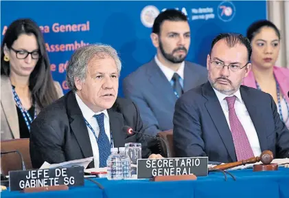  ?? AFP ?? Mensaje. El secretario general de la OEA, Luis Almagro, habla durante la apertura de la asamblea.