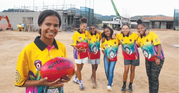  ?? Picture: ANNA ROGERS ?? TALENTED: Zileache Fujii, 14, Margaret Dau, 13, Edith David, 14, Anna Toby, 12, Latisha Tamwoy, 14, and Shaniqua Tamwoy, 14, tour AFL Cape York House.