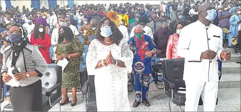  ??  ?? Deputy Vice Chancellor ( Academics), University of Calabar, Prof. Winifred Oyo- Ita ( left); Vice Chancellor, Prof. Florence Obi; Registrar, Gabriel Egbe and others during a dedication service of the 2019/ 2020 academic year in Calabar… yesterday PHOTO: NAN