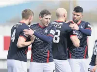  ??  ?? HALL TOGETHER NOW Bairns hail Ben Hall after his opener