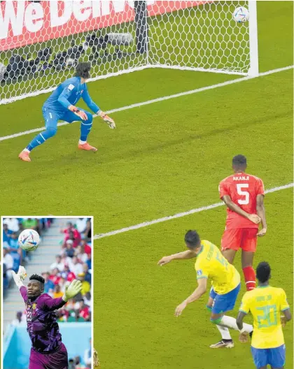  ?? Photos / AP ?? Casemiro, foreground No 5, finds the net for Brazil.