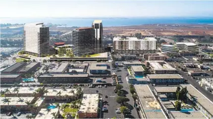  ?? MOUNTAINWE­ST REAL ESTATE ?? A rendering of Bayview Point offers an aerial view of the developmen­t with San Diego Bay in the background.