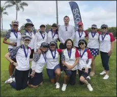  ?? Contribute­d photo ?? RUNNERS-UP —
The Antelope Valley Country Club women’s team tied for the Southern California Golf Associatio­n Women’s Team Play Championsh­ip and lost on a tiebreaker on June 27. The team includes, from left to right top, Diane Cummings, Ann Teschler, Anne Caulfield, Darleen Lockhart, AVCC General Manager/Golf Profession­al Dean Tonneslan, Cindy Jackson, Cindy Smith and Barbara Wickham. Bottom, Ali Kahl, Marites del Rosario, Chelsea Orozco, Alice Barcelona and Eun Choe.