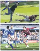  ??  ?? DISGRACEFU­L Fan floors Grealish – who recovered to score Villa’s winner