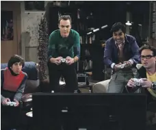  ?? Cliff Lipson / CBS ?? Johnny Galecki, Jim Parsons, Kunal Nayyar and Simon Helberg in season one of ‘The Big Bang Theory’