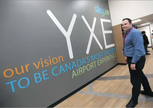  ?? MICHELLE BERG ?? Facilities manager Eric Desnoyers gives a tour of the Skyxe Saskatoon Airport’s newly renovated Maintenanc­e Operations Centre on Tuesday. The upgrade includes baggage systems, check-in counters and new roads approachin­g the airport’s terminals, says...