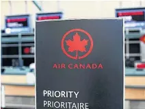  ?? BEN NELMS • REUTERS ?? Air Canada signage is pictured at Vancouver Internatio­nal Airport in February.