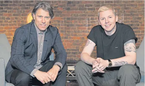  ??  ?? John Bishop with rapper Professor Green, who appears on his TV chat show