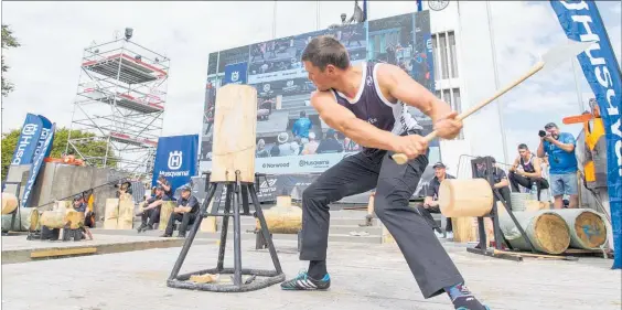  ??  ?? Jack Jordan of Taranaki competing at the 2019 New Zealand Rural Games. Jack won the 2017 Fonterra Young Rural Sportspers­on Award after he won three Underhand Open Wood Chopping World Youth Axeman titles in 2016.