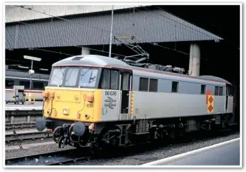  ??  ?? Although Railfreigh­t created Class 86/6s as a dedicated 75mph pool, on April 17 1990 InterCity had hired 86636 for passenger diagrams. The locomotive is at Euston.