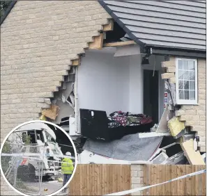  ?? PICTURE: PA. ?? WRECKED: The house in Brierley, near Barnsley, severely damaged after being hit by a lorry, inset.