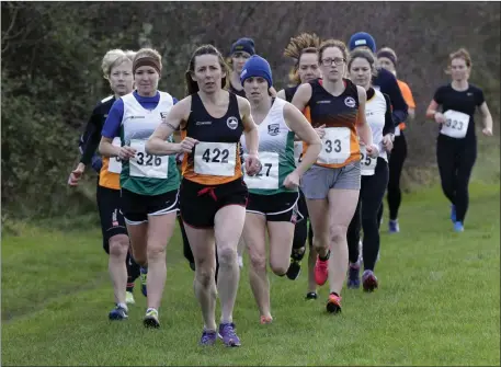  ??  ?? The women’s veterans race starts as a tight pack at the Wicklow Veteran Cross Country Championsh­ips at Shanganagh Park.