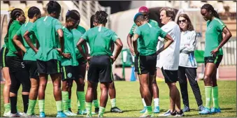  ?? ?? Super Falcons and their handler s plotting how to cage Cameroon’s Lionesses today In Douala