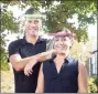  ?? Arnold Gold / Hearst Connecticu­t Media ?? Ben Danker, and his wife, Ali, model their 3D printed face shields at their home in Branford on Friday.