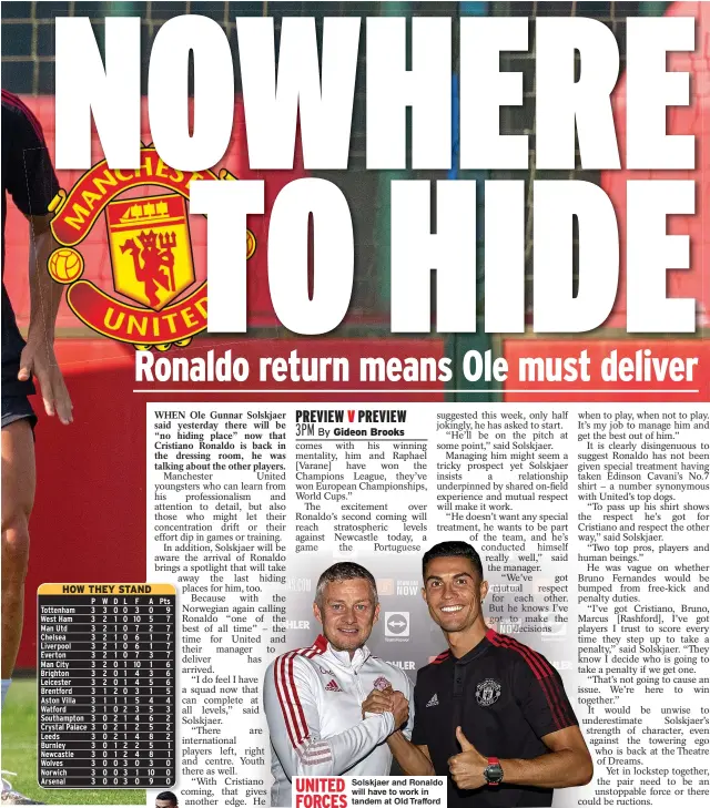  ??  ?? UNITED FORCES
Solskjaer and Ronaldo will have to work in tandem at Old Trafford