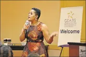  ?? CONTRIBUTE­D ?? Becky Davis, owner of the consulting firm MVPWork, speaking at a Gears administra­tive profession­als conference. Davis is spokespers­on and empowermen­t speaker for Coca-Cola’s 5 by 20 entreprene­urship initiative.