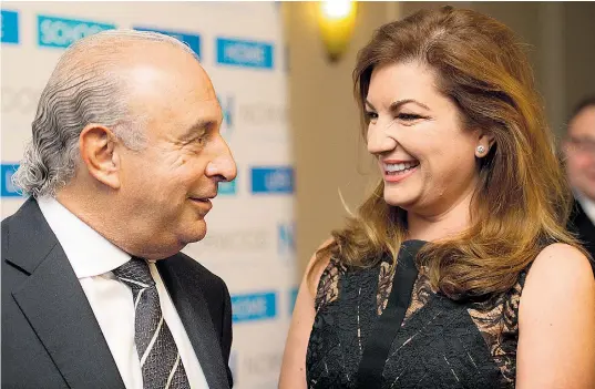  ??  ?? Sir Philip Green with Lady Brady, who is the chairman of Taveta, the holding company of the businessma­n’s retail empire